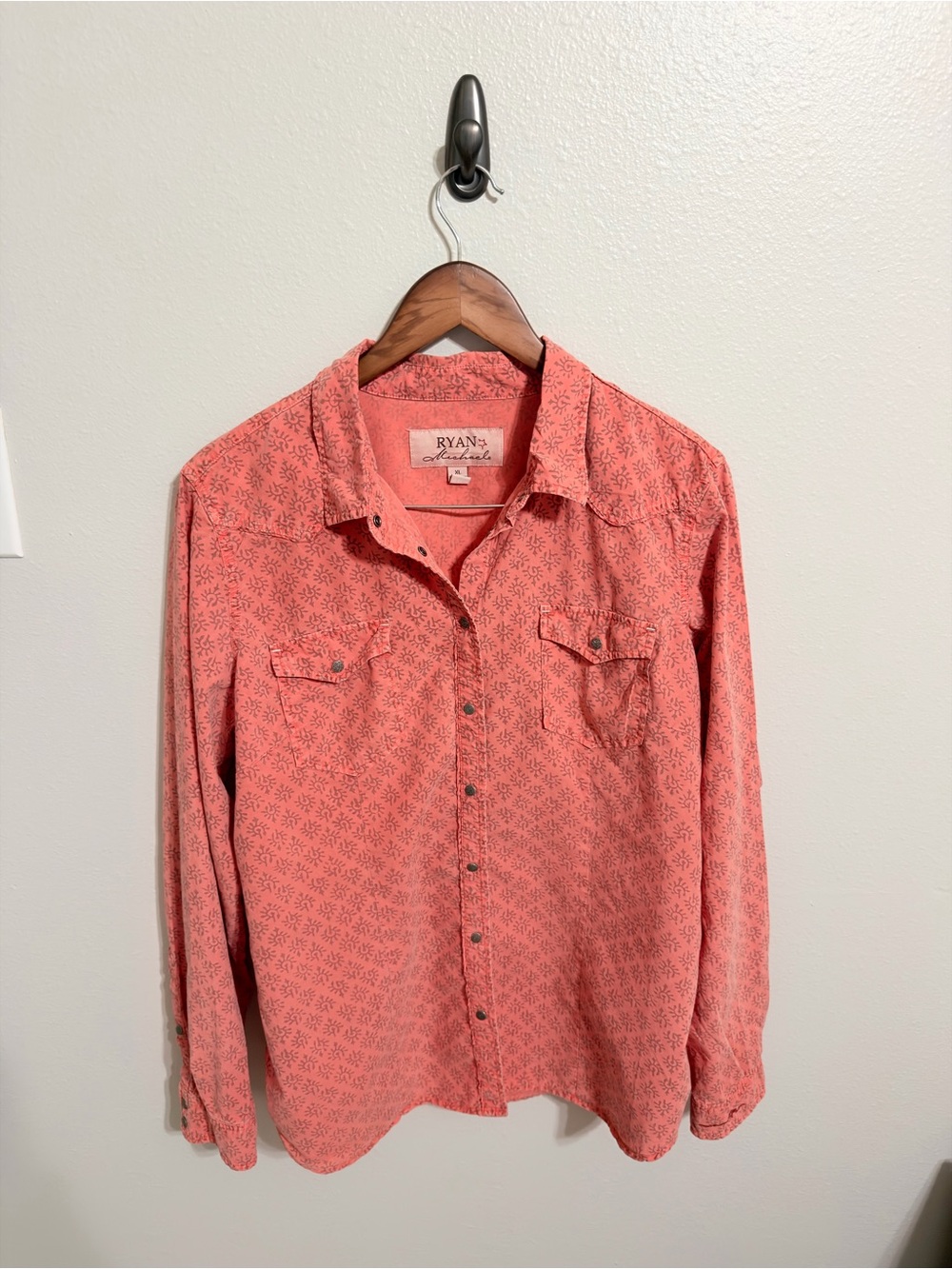 Ryan Michael Western Cowgirl Geometric Snap Button Shirt in Pumpkin